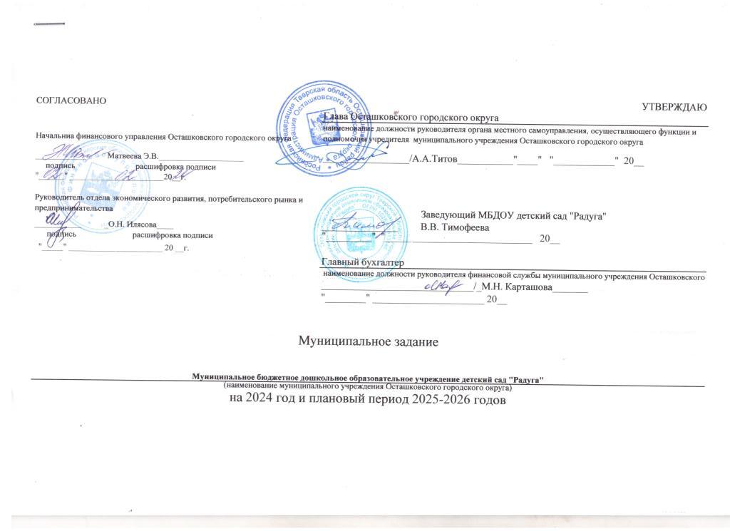 Муниципальное задание муниципального учреждения Осташковского городского округа (на 2024 г. и плановый период 2025 и 2026 годов)